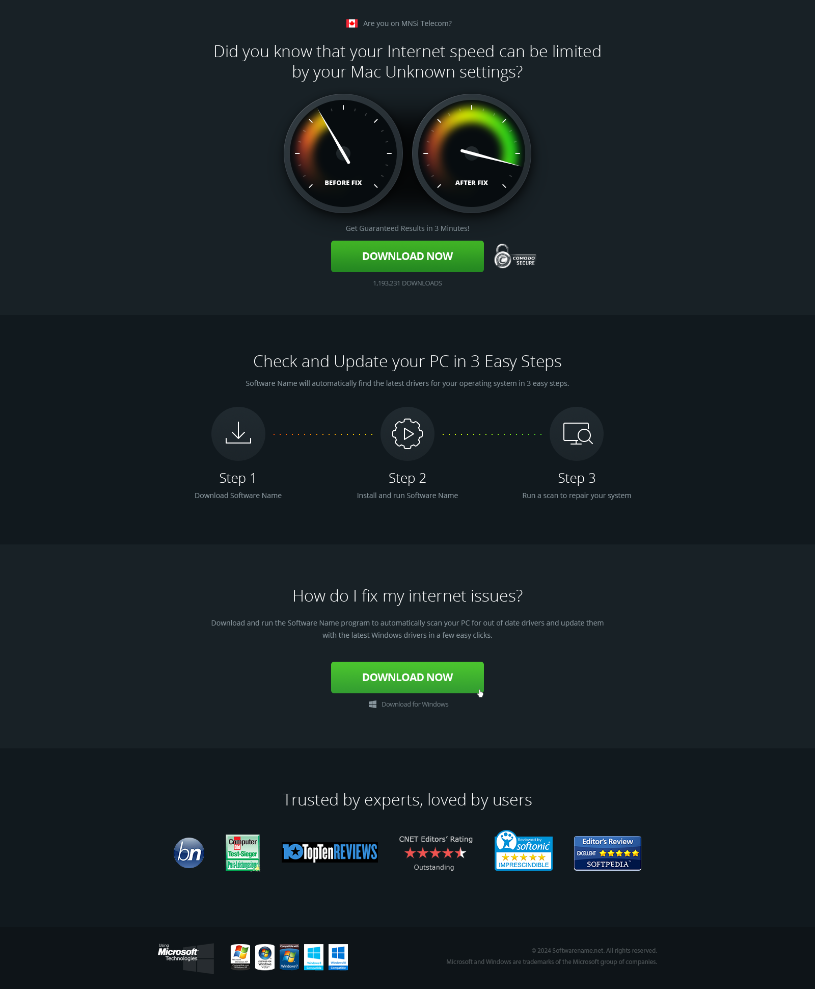 Landing Update Software — full page screenshot